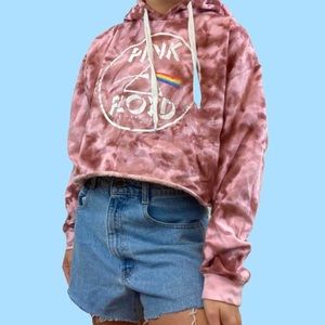 urban outfitters Pink Tye Dye Cropped Pink Floyd Sweatshirt Hoodie